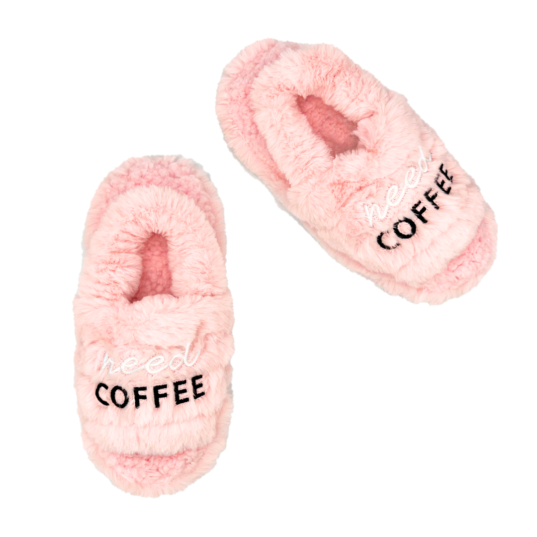 Ladies Fur Verbiage Need Coffee Fuzzy Babba slides