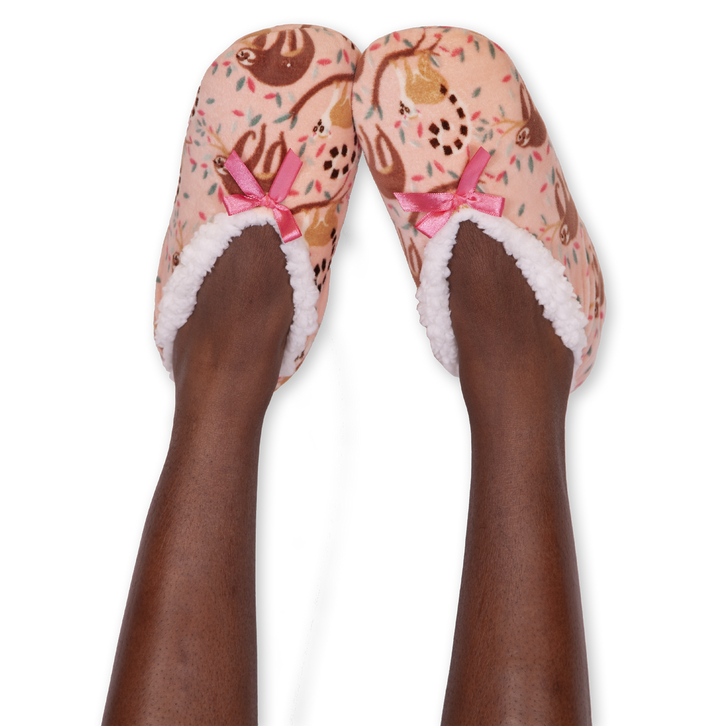Women's Blush Sloth Print Fuzzy Babba Slippers with Gripper Bottoms