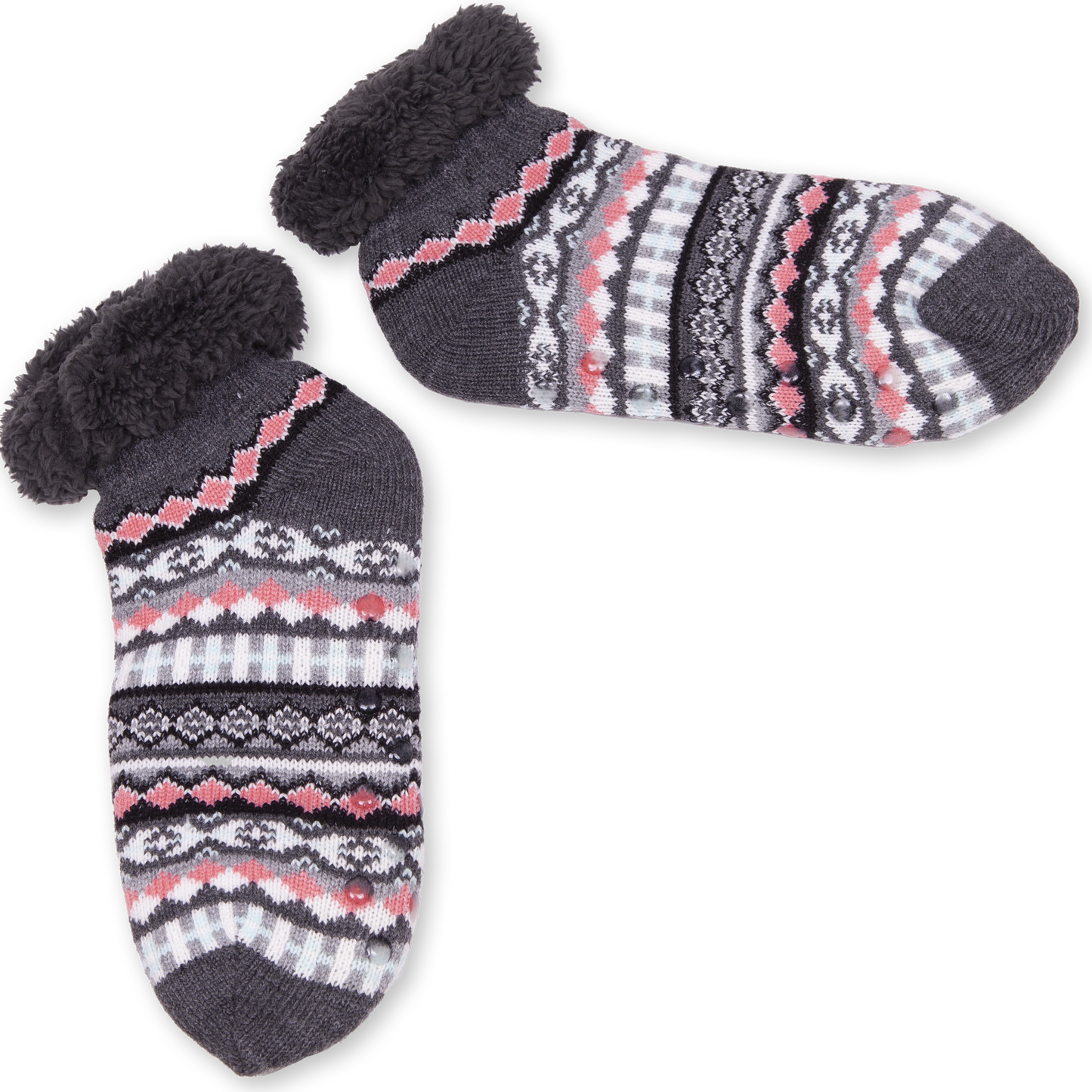 Women's Knit Grey Short Slipper Socks with Gripper Bottoms