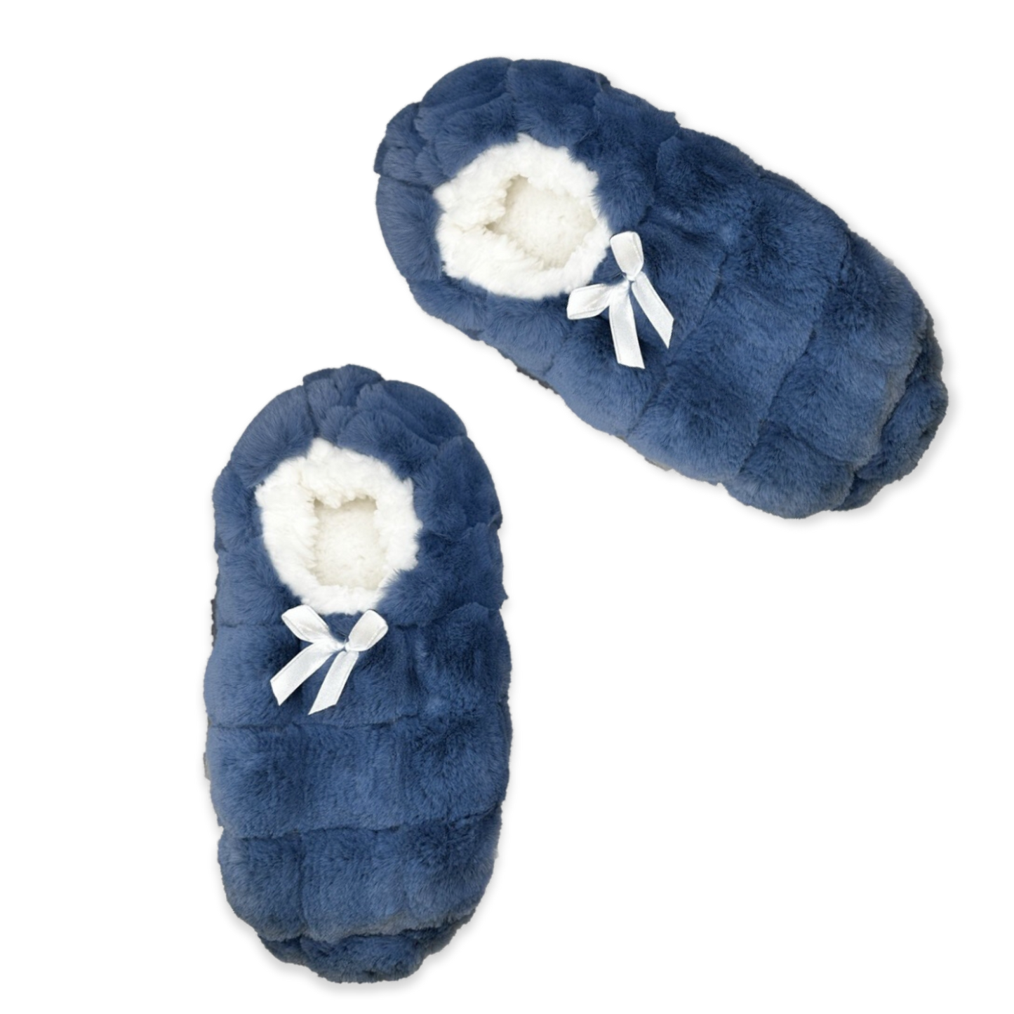 Blue slippers with a white bow