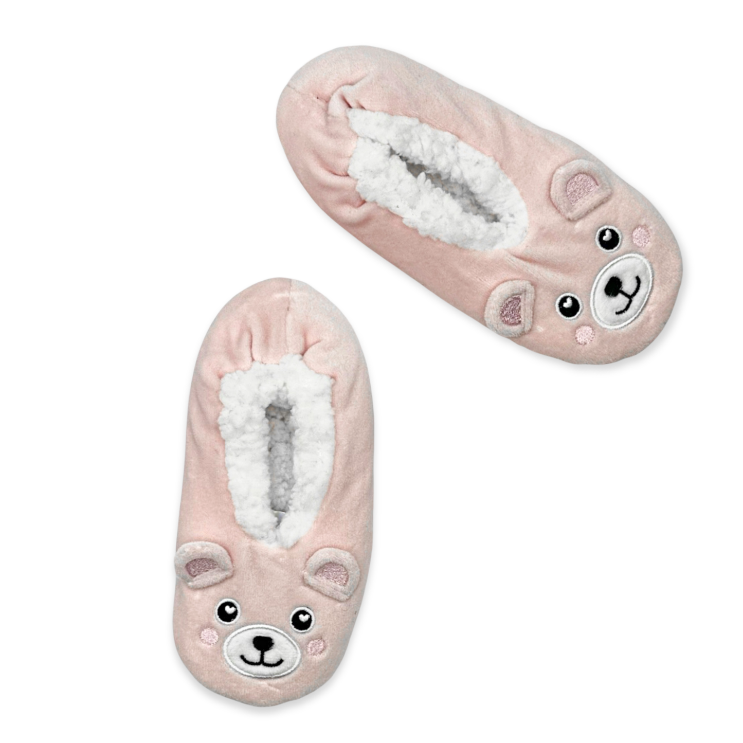 Pink slippers with teddy bear design