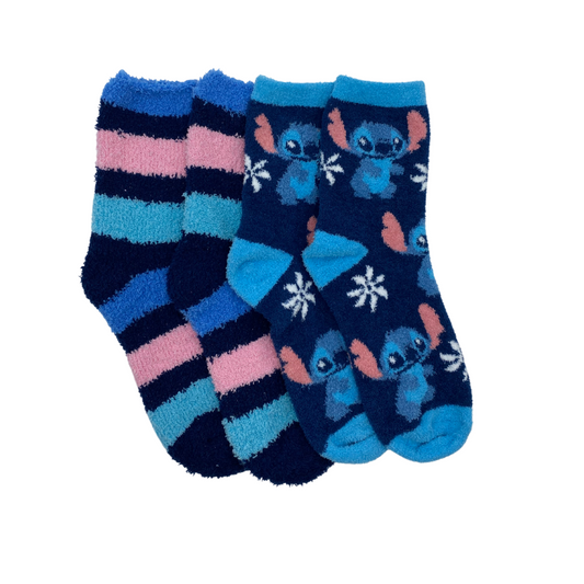 Women's Lilo & Stitch Fluffy Slipper Socks with Grippers - Blue S/M