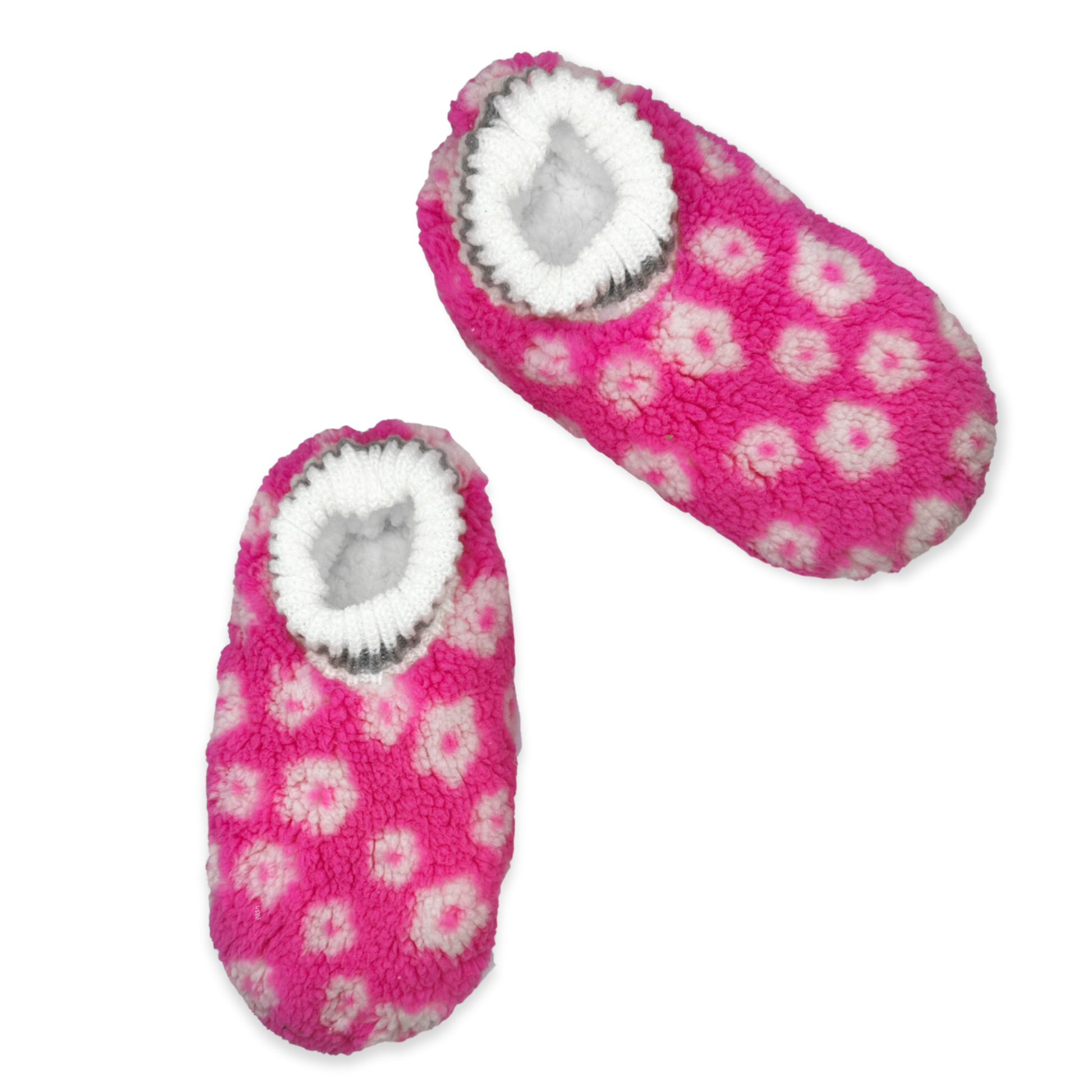 Flower Printed Pink Footable Slipper Sock with Black Stripe Cuff ...