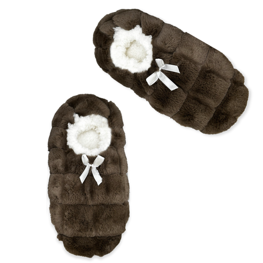Brown slippers with a white bow