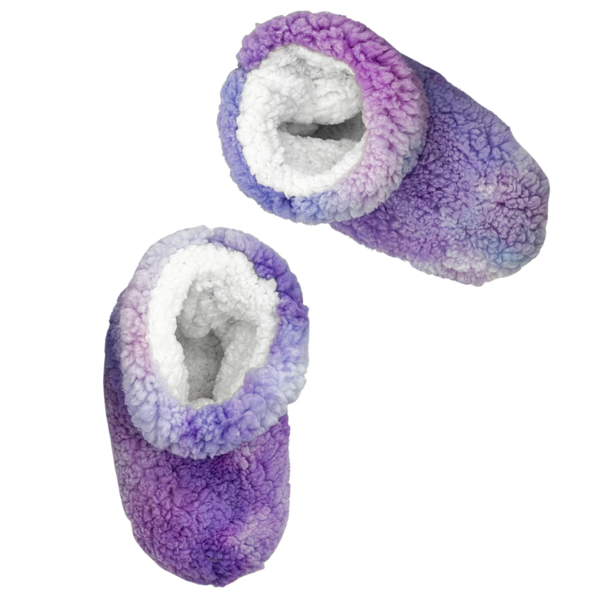 The image depicts a pair of galaxy tie dye slippers. The slippers are made of a soft, fuzzy material and have a closed toe design. They are perfect for keeping your feet warm and cozy on cold days.