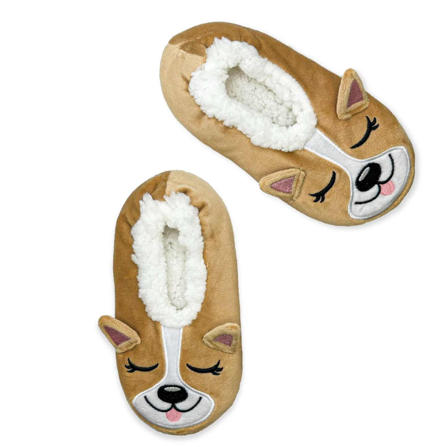 Brown slippers with a dog design